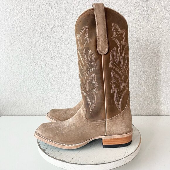 Lane SARATOGA Womens Cowboy Boots 7.5 Latte Suede Western Cowgirl Mid Calf Tall - Picture 4 of 11